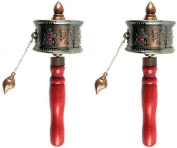 DMtse 2 X Tibetan Buddhist Om Mani Padme Hum Functioning Mini Handheld Prayer Wheel with Mantra Scroll