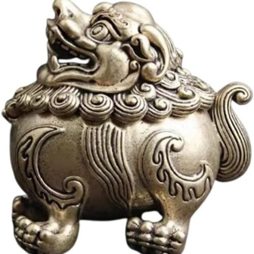 DMtse Brass Feng Shui Vintage Chinese Beast Lion Incense Burner Holder Home for Wealth, Success, Good Luck and Blessings