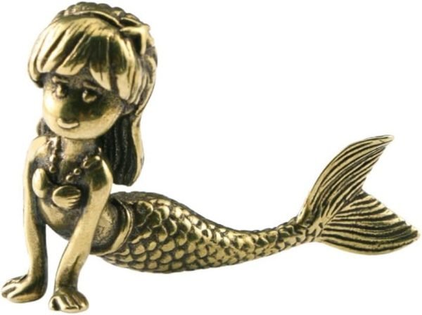 DMtse 黃銅迷你童話中可愛的美人魚公主雕像 精美禮品裝飾品