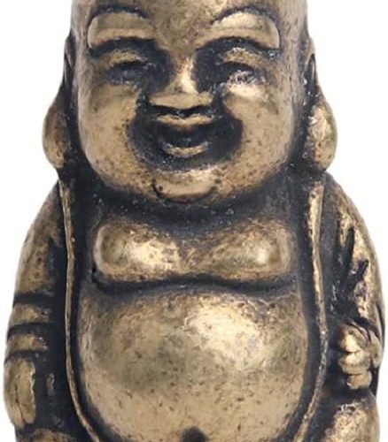 DMtse Brass Mini Happy Laughing Maitreya Buddha Statue Ornaments Small Figurine Brings Peace and Prosperity Decoration