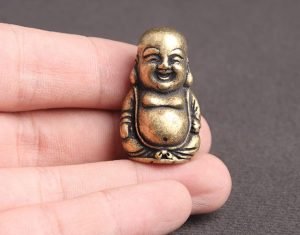 DMtse Brass Mini Happy Laughing Maitreya Buddha Statue Ornaments Small Figurine Brings Peace and Prosperity Decoration - Image 6