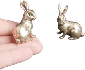 DMtse Brass Set of 2 Rabbit Left and Right Statue Figurines for Animal Sculpture Lover Decor Collectibles Lovely Gift - Image 7