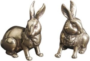 DMtse Brass Set of 2 Rabbit Left and Right Statue Figurines for Animal Sculpture Lover Decor Collectibles Lovely Gift - Image 5