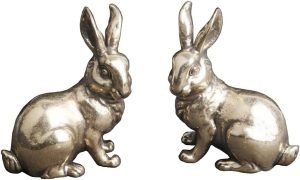 DMtse Brass Set of 2 Rabbit Left and Right Statue Figurines for Animal Sculpture Lover Decor Collectibles Lovely Gift - Image 3