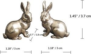 DMtse Brass Set of 2 Rabbit Left and Right Statue Figurines for Animal Sculpture Lover Decor Collectibles Lovely Gift - Image 2