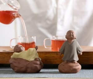 DMtse Ceramic Little Cute Buddha Monk Statue Monk Figurine Creative Baby Crafts Monk Dolls Ornaments Gift Classic Delicate Ceramic Arts and 4'' High Crafts Tea Accessories - Image 3