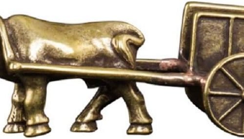 DMtse 中國黃銅迷你牛拉車裝飾雕像動物雕塑收藏品禮品