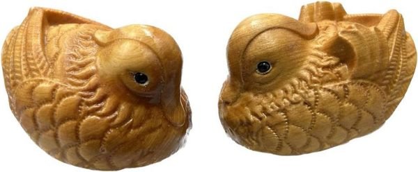 DMtse Feng Shui Carved Natural Wood Pair Mandarin Ducks for Love & Fidelity Mascot Duck Statuet Figurine 2 Pcs