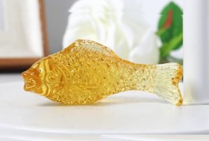 DMtse Feng Shui Glass Crystal 2 x Fish Colorful and Yellow for Lucky Statue Figurines for Animal Sculpture Collectibles Decoration Gift - Image 2