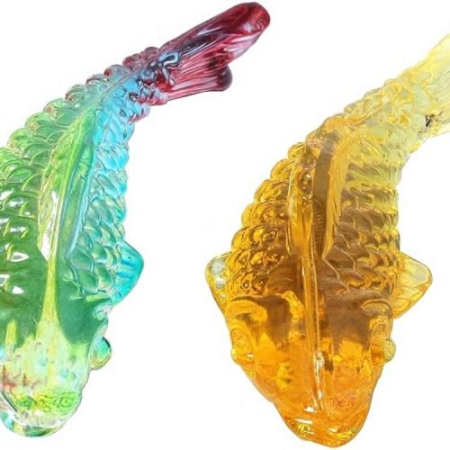 DMtse 風水玻璃水晶 2 x 魚彩色和黃色幸運雕像動物雕塑收藏品裝飾禮品