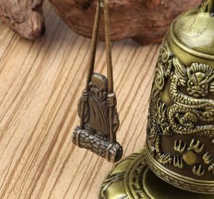 DMtse Feng Shui Vintage Bronze Lucky Monk and Dragon Hits Bell Clock Metal Decoration Ornament Good Luck - Image 3