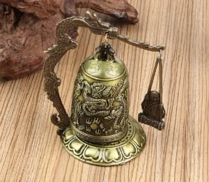 DMtse Feng Shui Vintage Bronze Lucky Monk and Dragon Hits Bell Clock Metal Decoration Ornament Good Luck - Image 4