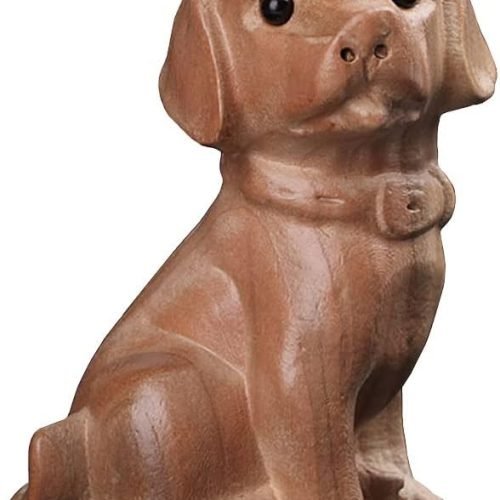 DMtse Hand Carved Natural Wood Dog Statue Sculpture Animal Figurine Brings Good Lucky for Attract Wealth Gift