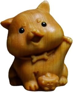 DMtse Hand Carved Natural Wood Dog Statue Sculpture Animal Figurine Brings Good Lucky for Attract Wealth Gift - Image 4