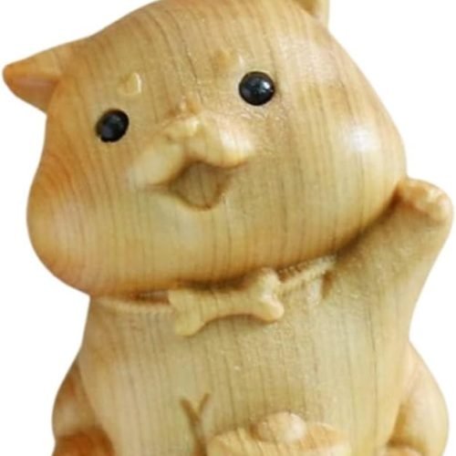 DMtse 手工雕刻天然木狗雕像雕塑動物雕像帶來好運招財禮物