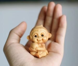 DMtse Hand Carved Natural Wood Monkey Statue Sculpture Animal Figurine Brings Good Lucky for Mascot Gift - Image 2