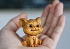 DMtse Hand Carved Natural Wood Mouse Statue Sculpture Animal Figurine Brings Good Lucky for Mascot Gift - Image 3