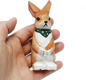 DMtse Hand Carved Natural Wood Rabbit Statue Ornaments Animal Sculpture Figurine Crafts Home Decoration - Image 5