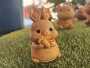 DMtse Hand Carved Natural Wood Rabbit Statue Sculpture Animal Figurine Brings Good Lucky for Mascot Gift - Image 3