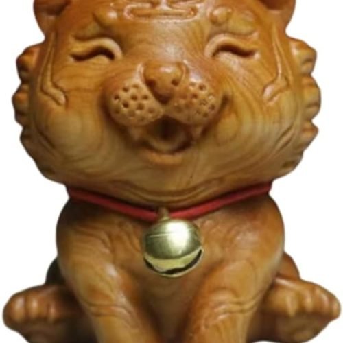 DMtse 手工雕刻天然木老虎雕像雕塑動物雕像帶來好運招財收藏品禮物