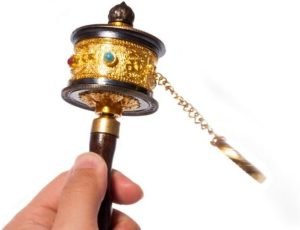 DMtse Tibetan Buddhist Om Mani Padme Hum Functioning Mini Handheld Prayer Wheel with Mantra Scroll - Image 4