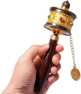 DMtse Tibetan Buddhist Om Mani Padme Hum Functioning Mini Handheld Prayer Wheel with Mantra Scroll - Image 3