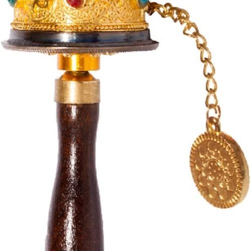 DMtse Tibetan Buddhist Om Mani Padme Hum Functioning Mini Handheld Prayer Wheel with Mantra Scroll