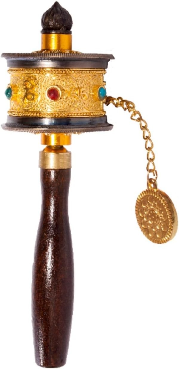 DMtse Tibetan Buddhist Om Mani Padme Hum Functioning Mini Handheld Prayer Wheel with Mantra Scroll
