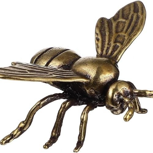 DMtse Brass Golden Bee Statue Figurines Animal Insects Small Bee Statue Ornament Home Miniature Figurine Decor Accents Living Room Rustic Office Tabletop