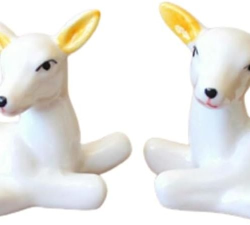 DMtse Ceramic Pair White Deers Decor for Home Décor Porcelain Figurines Decoration for Happy Lucky Ceramic