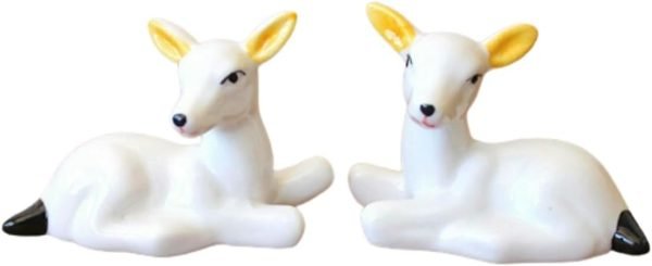 DMtse Ceramic Pair White Deers Decor for Home Décor Porcelain Figurines Decoration for Happy Lucky Ceramic