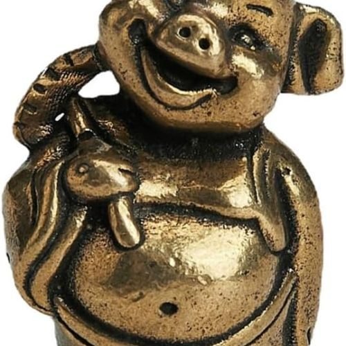 DMtse 中國黃銅迷你豬豬八戒手持九齒耙裝飾雕像雕像適用於雕塑收藏品禮物