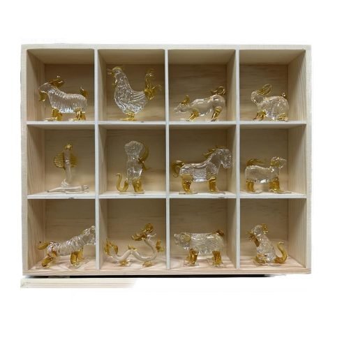 DMtse 玻璃水晶十二生肖裝飾雕像擺飾雕像收藏品擺飾雕像動物裝飾帶木盒