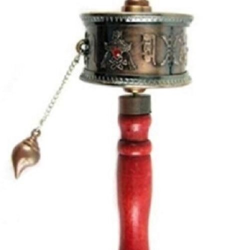 Tibetan Buddhist Om Mani Padme Hum Functioning Mini Handheld Prayer Wheel with Mantra Scroll