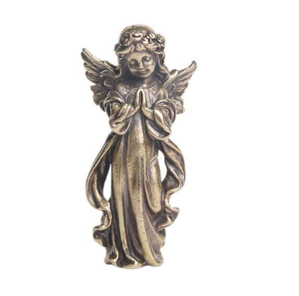 Brass Mini Adorable Eros Guardian Angel Cherubs Statue Figurine Ornaments Brings Blessing Lucky Love