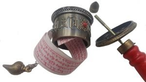 Tibetan Buddhist Om Mani Padme Hum Functioning Mini Handheld Prayer Wheel with Mantra Scroll：圖片 2